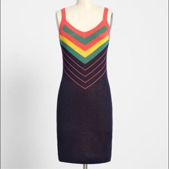 MODCLOTH Nostalgic Bliss Rainbow Knit Tank Dress M - Picture 2 of 10